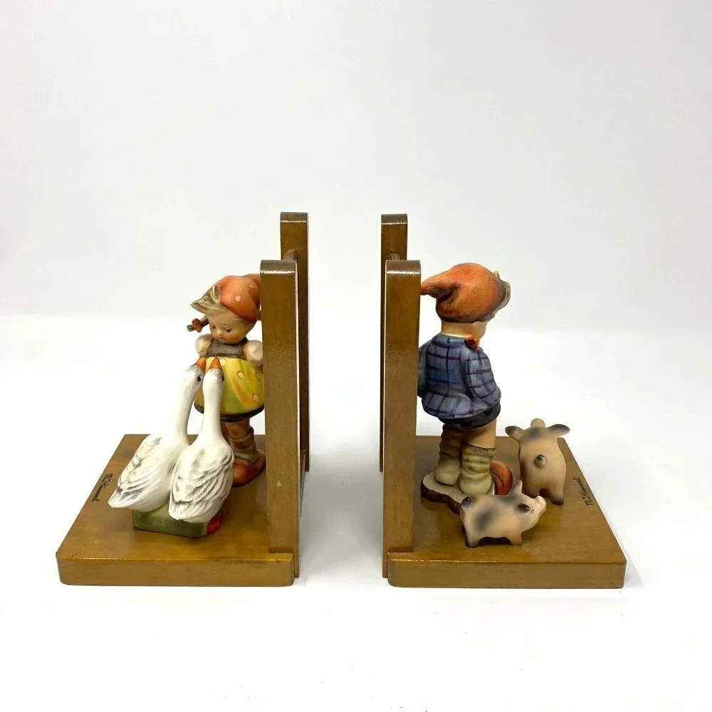GOEBEL MI HUMMEL GOOSE GIRL FARM BOY BOOKENDS Vintage Rare